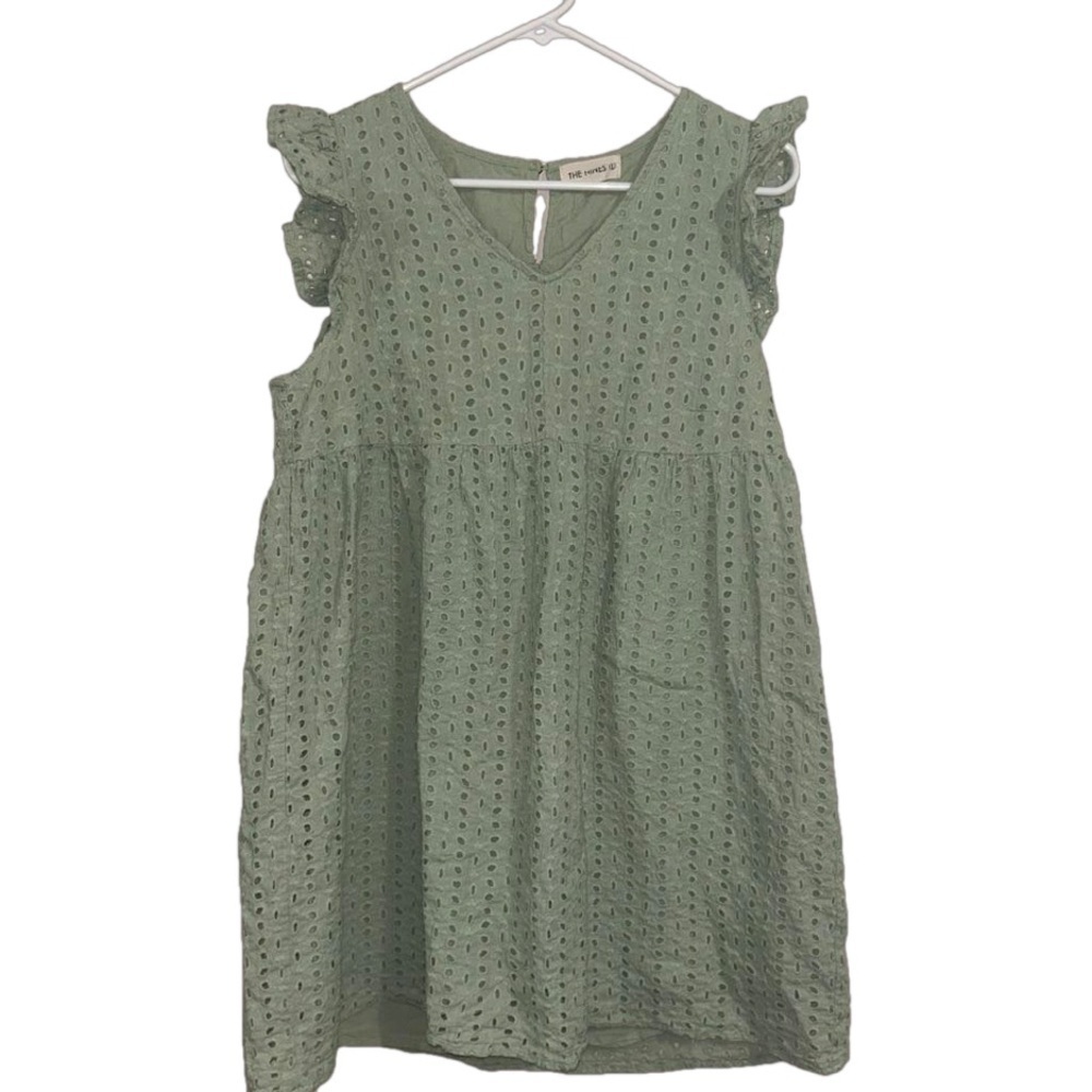 The Nines by HATCH Small Flutter Short Sleeve Eyelet Maternity Dress Mint Size L - Picture 2 of 4